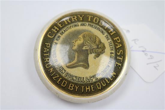 A pot lid Cherry Toothpaste, Patronized by the Queen, diam. 3.5cm